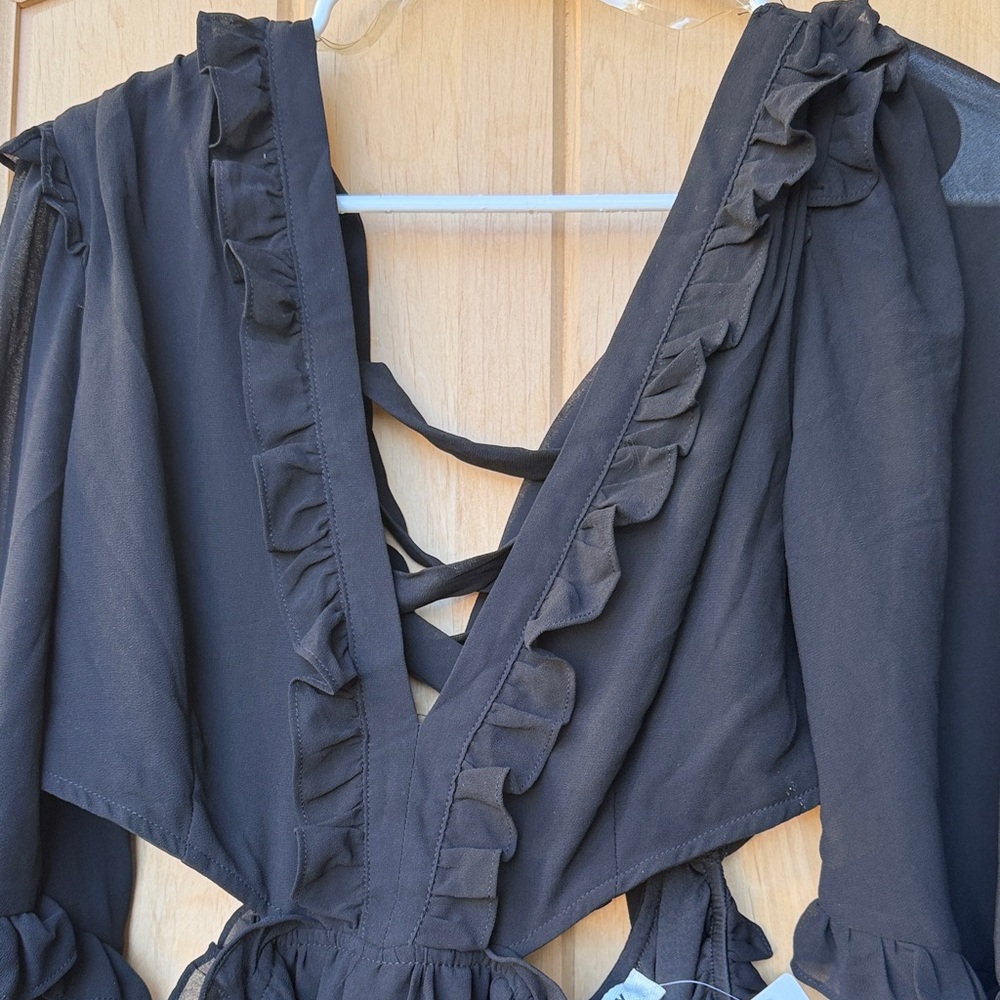 Black Ruffled Mini Dress - Picture 4 of 11